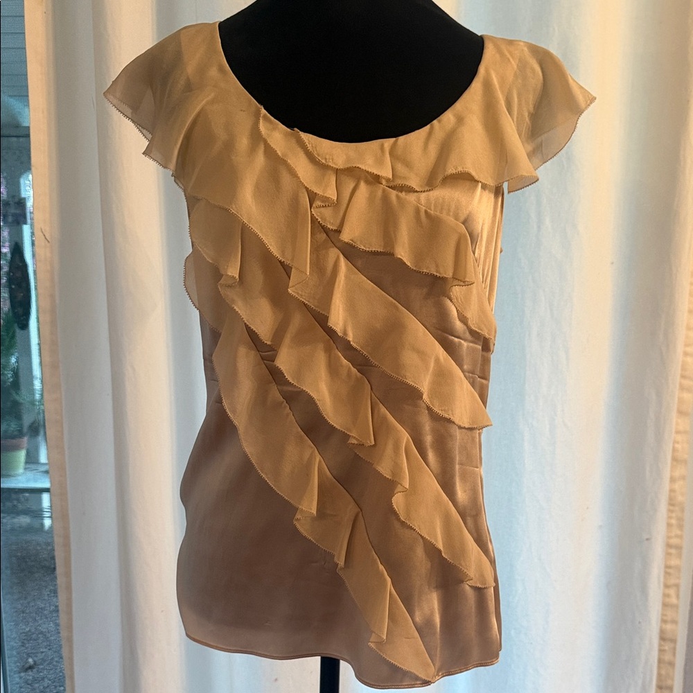 White House Black Market Beige Ruffle Blouse